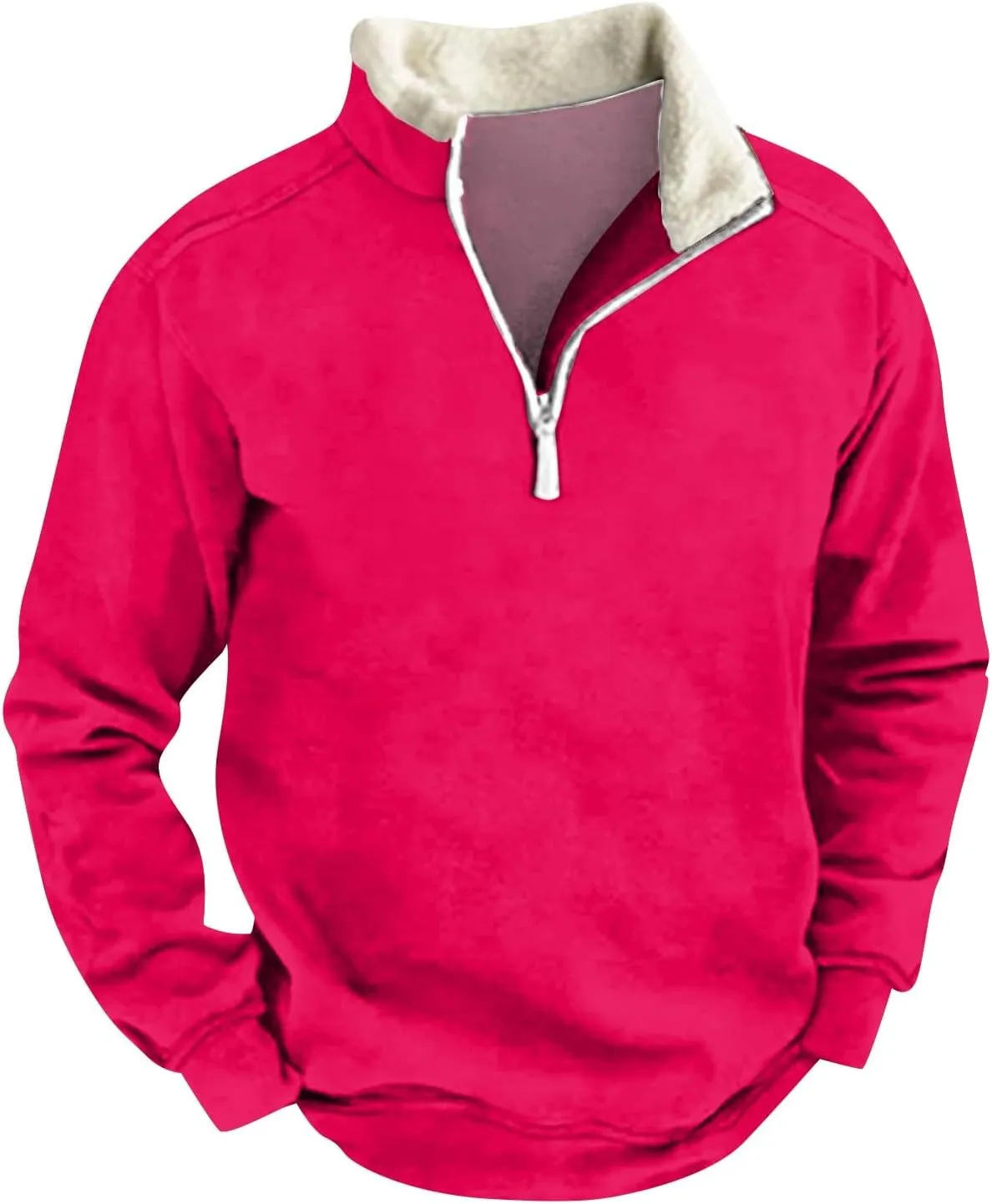 1/4 Zip Pullover Mens,Light Sherpa Fleece Lined Sweatshirt Vintage Pullover Tops With Elbow Patches Fall Shirts