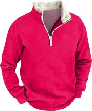 1/4 Zip Pullover Mens,Light Sherpa Fleece Lined Sweatshirt Vintage Pullover Tops With Elbow Patches Fall Shirts