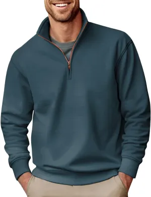 2024 Men's Quarter-Zip Pullover Long Sleeved Fashion Slim Fit Top High Collar Sweatshirt Lightweight Workout Shirt