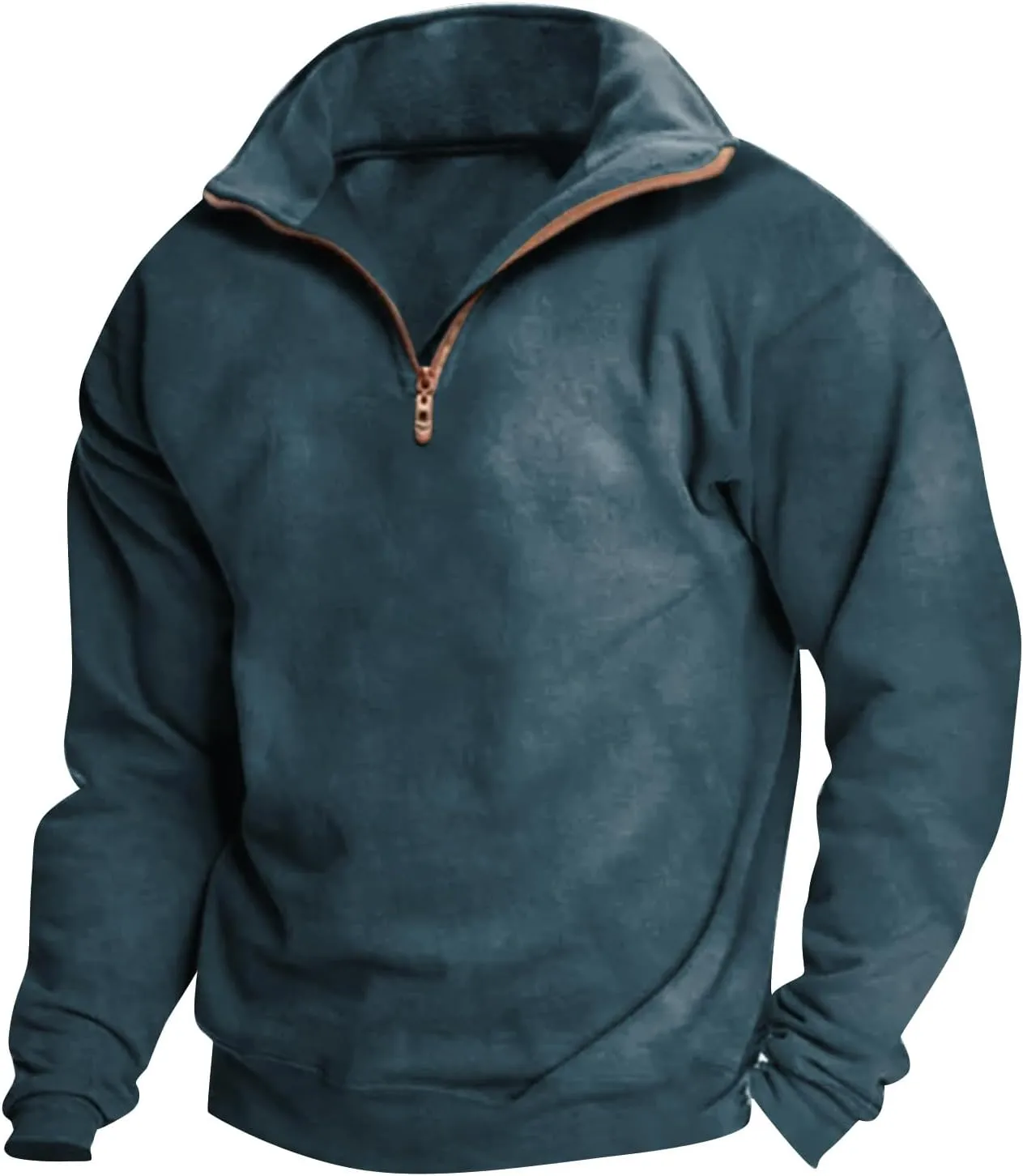 2024 Men's Quarter-Zip Pullover Long Sleeved Fashion Slim Fit Top High Collar Sweatshirt Lightweight Workout Shirt