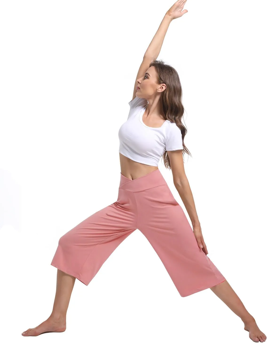 3 PACK Womens Wide Leg Yoga Capris Crossover High Waist Casual Capri Pants Loose Soft Pajama Pockets Sweatpants