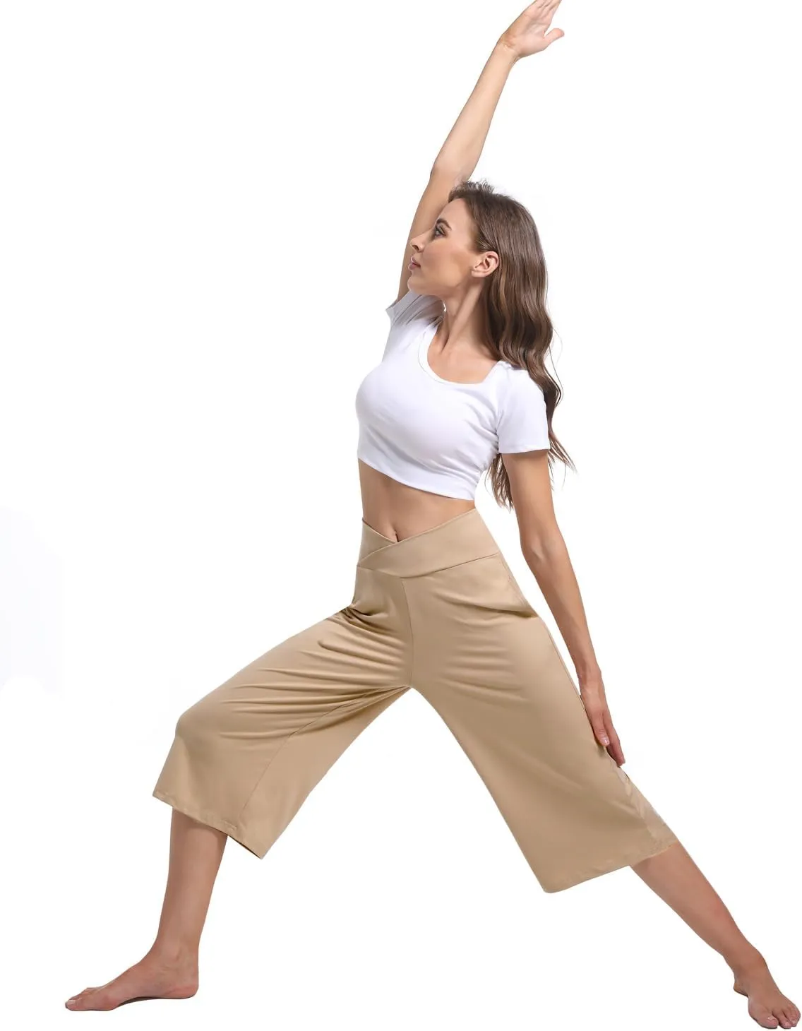 3 PACK Womens Wide Leg Yoga Capris Crossover High Waist Casual Capri Pants Loose Soft Pajama Pockets Sweatpants