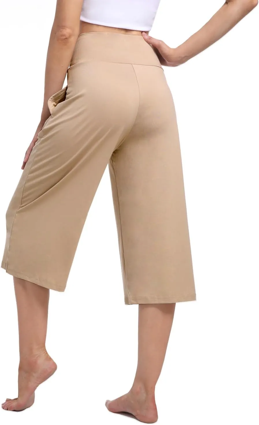 3 PACK Womens Wide Leg Yoga Capris Crossover High Waist Casual Capri Pants Loose Soft Pajama Pockets Sweatpants