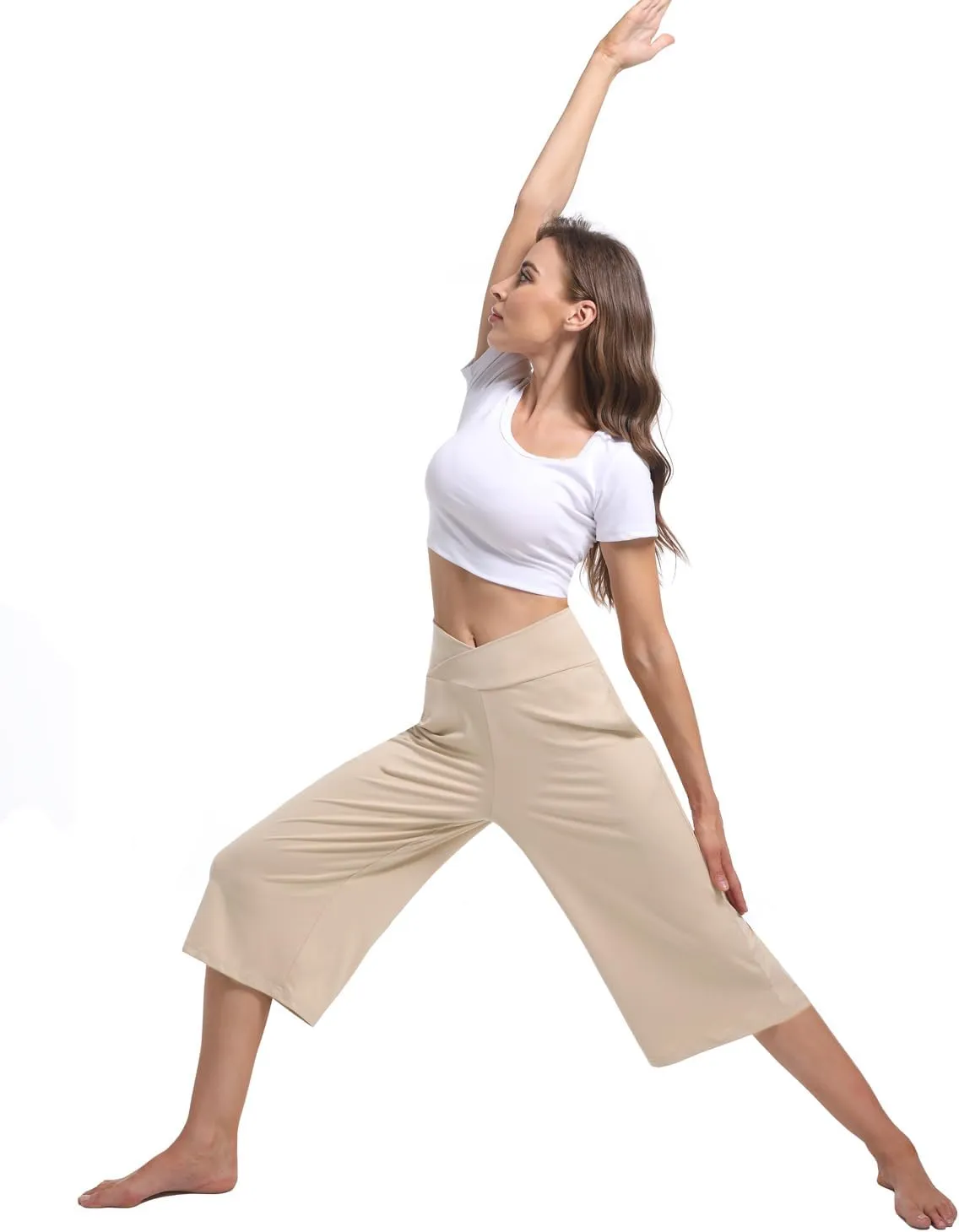 3 PACK Womens Wide Leg Yoga Capris Crossover High Waist Casual Capri Pants Loose Soft Pajama Pockets Sweatpants