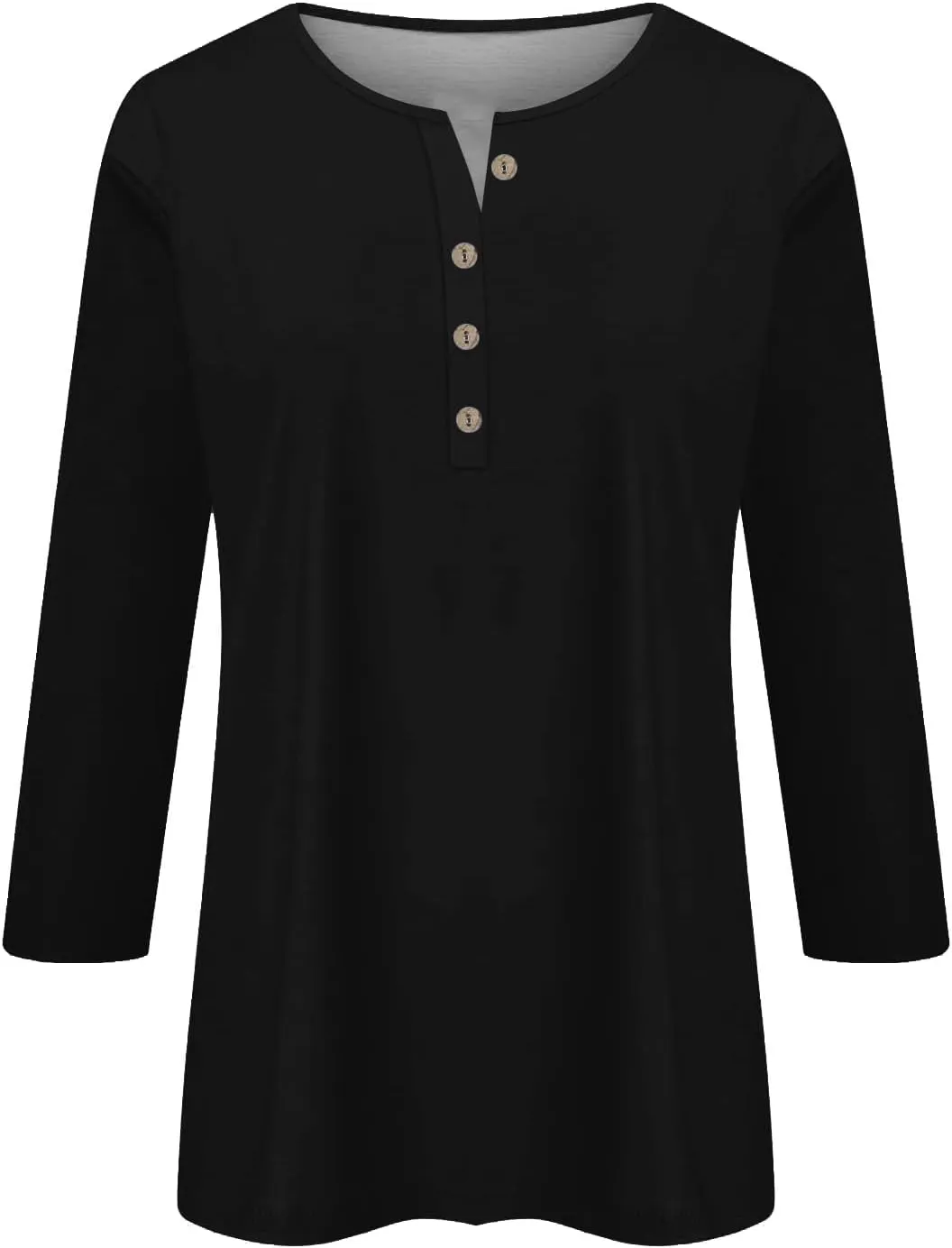 3/4 Length Sleeve Womens Tops Plus Size Button Up Summer Blouse Henley V Neck T Shirts Casual Dressy Tees