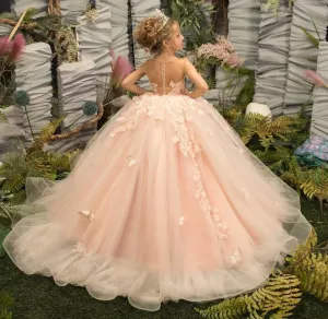 3D Butterfly Flower Girl Dress Appliques Tulle Communion Party Princess Wedding Pageant Ball Gown Dress