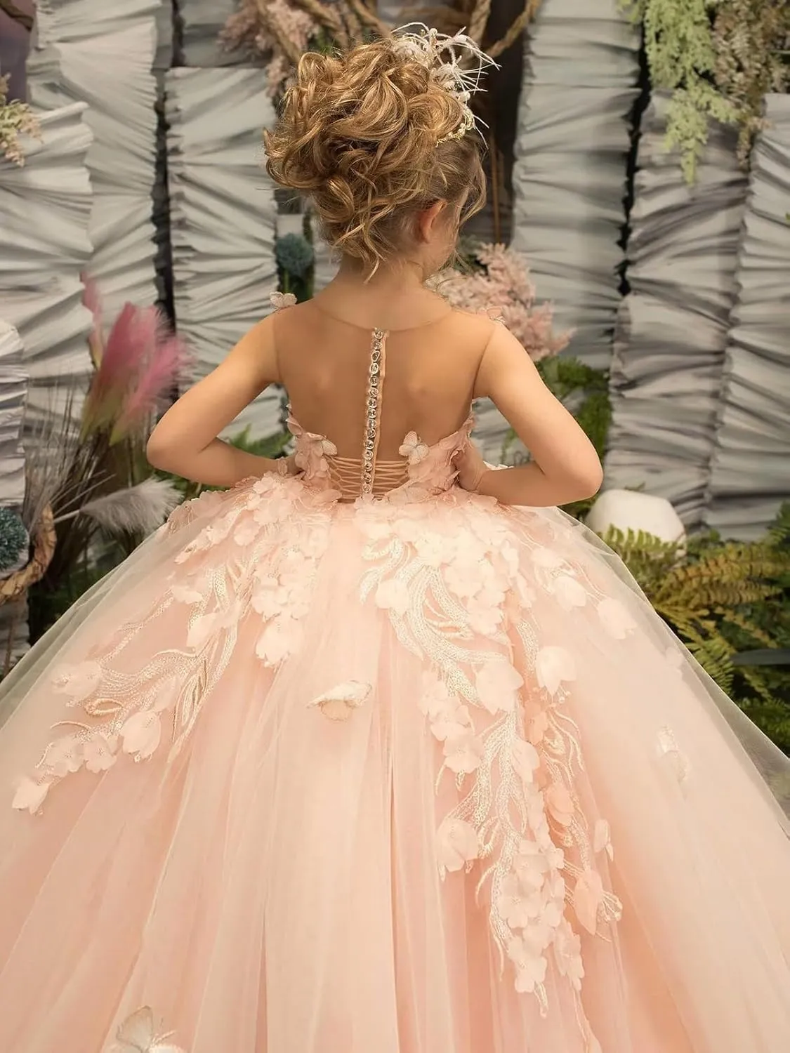 3D Butterfly Flower Girl Dress Appliques Tulle Communion Party Princess Wedding Pageant Ball Gown Dress