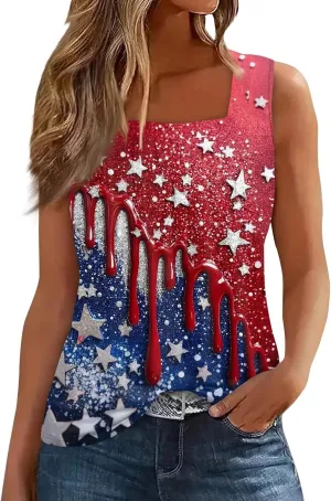 4Th Of July Shirts For Women American Flag Sleeveless Tank Tops Independence Day Patriotic Tunic Holiday Outfits