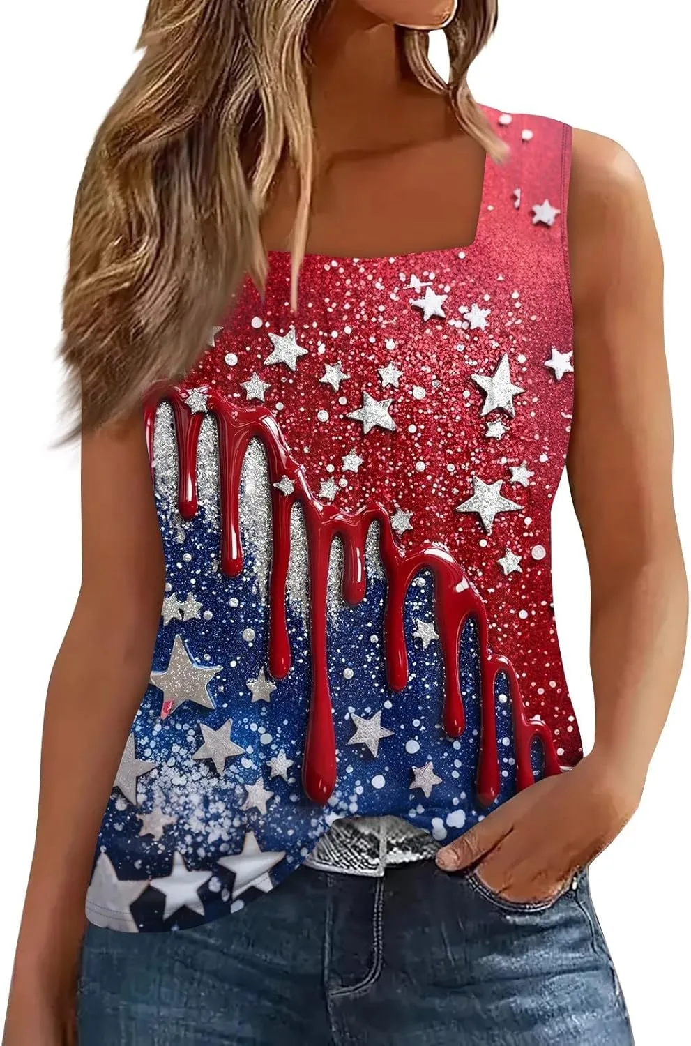 4Th Of July Shirts For Women American Flag Sleeveless Tank Tops Independence Day Patriotic Tunic Holiday Outfits