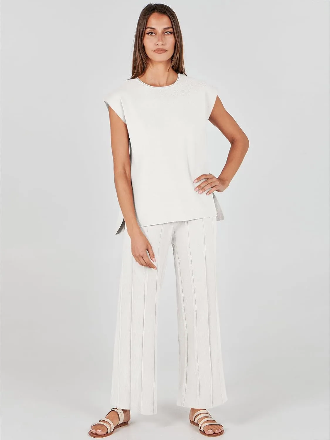 ANRABESS Women 2 Piece Lounge Sets Summer Casual Knit Sweater Vest Pant Set Beach Vacation Airport Outfits Clothes