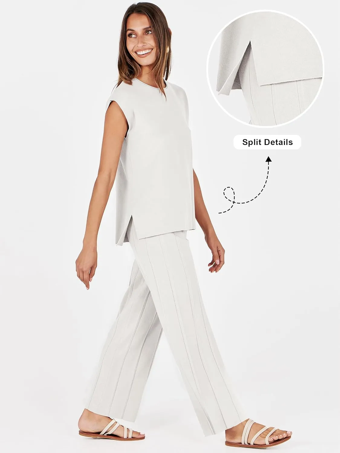 ANRABESS Women 2 Piece Lounge Sets Summer Casual Knit Sweater Vest Pant Set Beach Vacation Airport Outfits Clothes