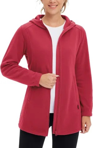 baleaf Women's Long Fleece Jacket Full Zip Polar Fleece Hoodie Soft Lightweight Winter Coat