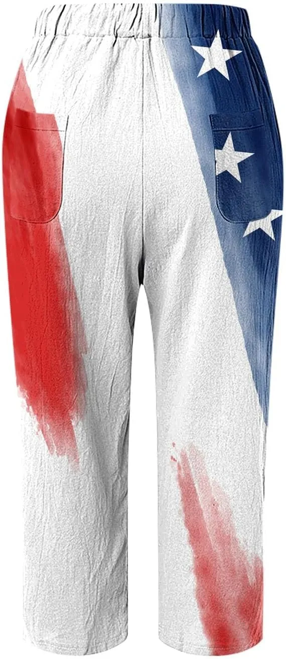 Beach Pants for Women Pants Drawstring Capri Pants with Pockets Wide Leg Cropped Pants for Women Loose Pants for