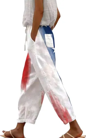 Beach Pants for Women Pants Drawstring Capri Pants with Pockets Wide Leg Cropped Pants for Women Loose Pants for