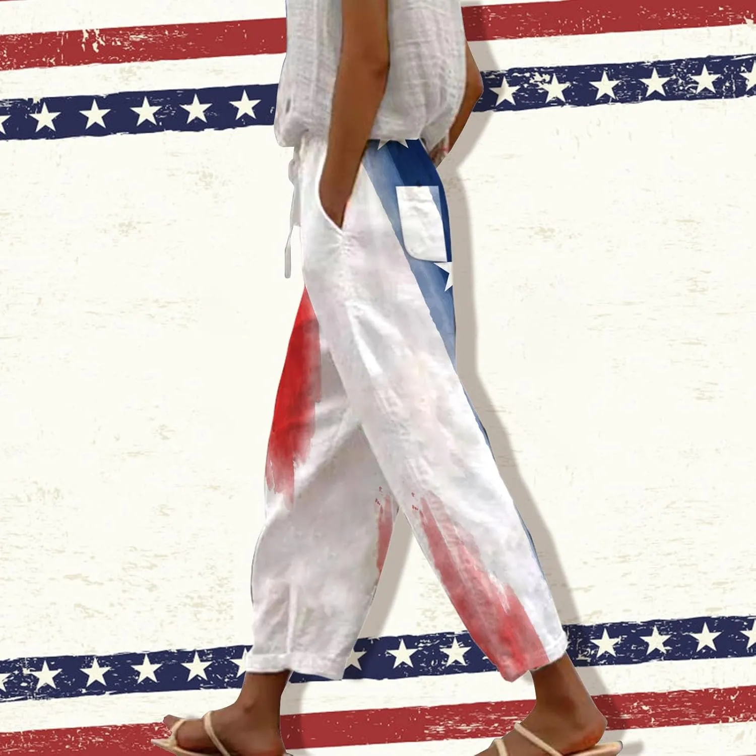 Beach Pants for Women Pants Drawstring Capri Pants with Pockets Wide Leg Cropped Pants for Women Loose Pants for