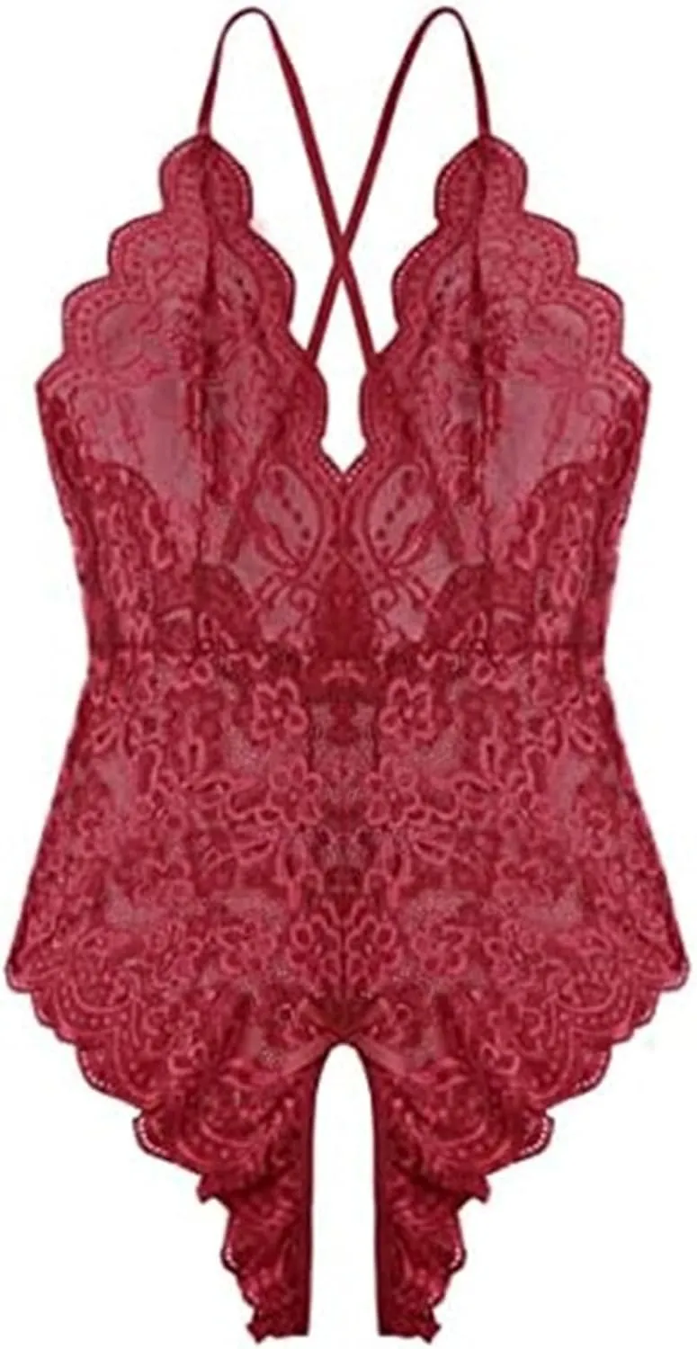 Bodysuit for Women Babydoll Lace Chemise Bow Tie See Through Nightwear Tights Sexy with Robe Rave Outfits