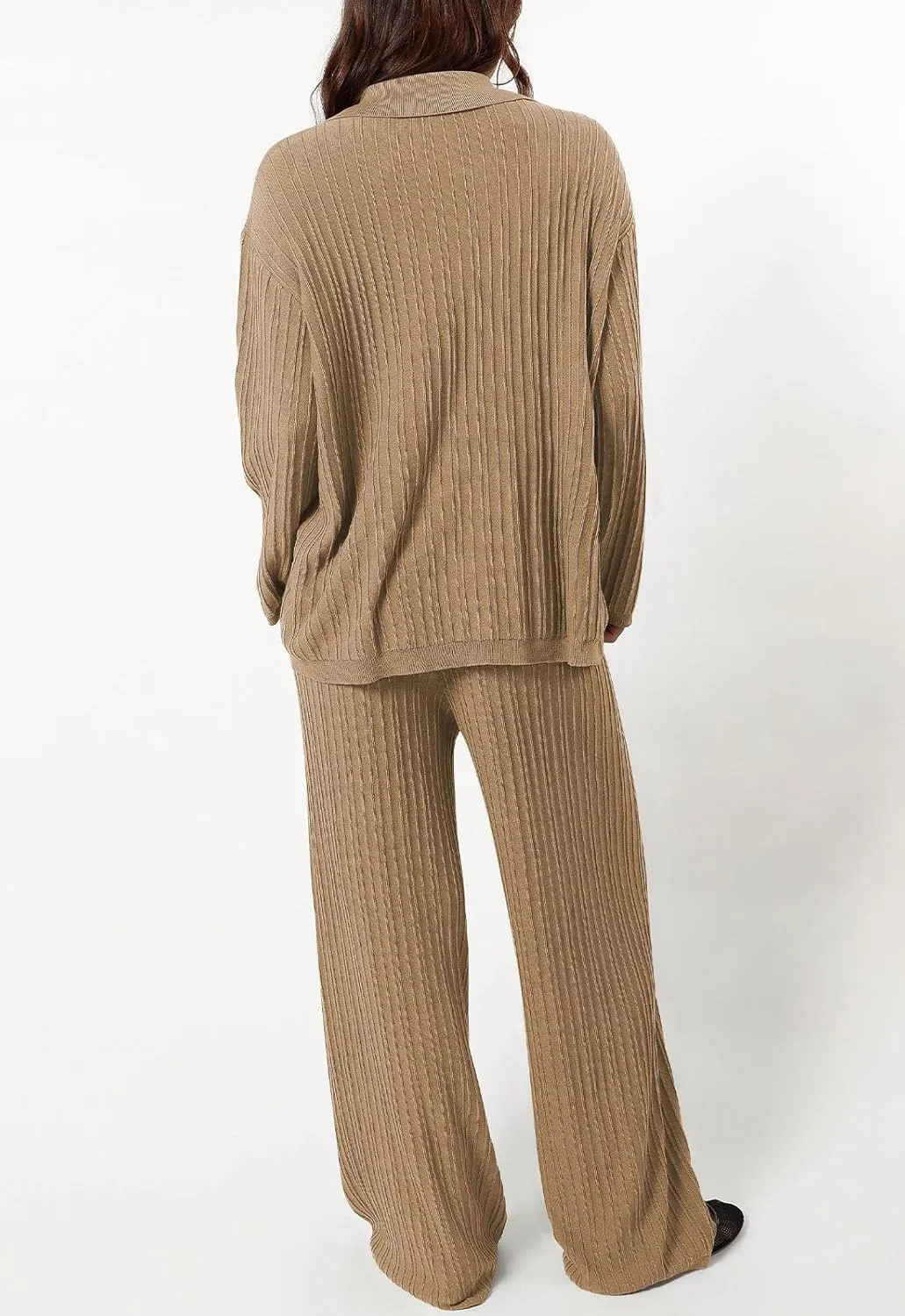 Cakulo Womens 2024 Lounge Sets 2 Piece Outfits Knit Sweater Matching Set Ribbed Wide Leg Loungewear Sweatsuits