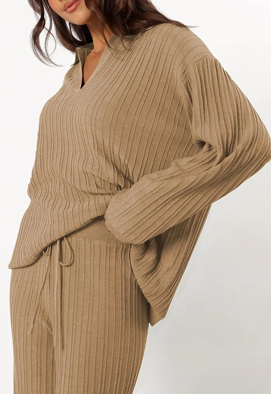 Cakulo Womens 2024 Lounge Sets 2 Piece Outfits Knit Sweater Matching Set Ribbed Wide Leg Loungewear Sweatsuits