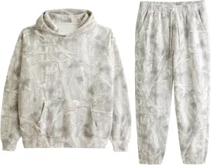 Camo Sweatsuits for Women Maple Leaf Print Oversized Hoodie Camo Fleece Sweatpans Lounge Sets Fall Winter Outfits