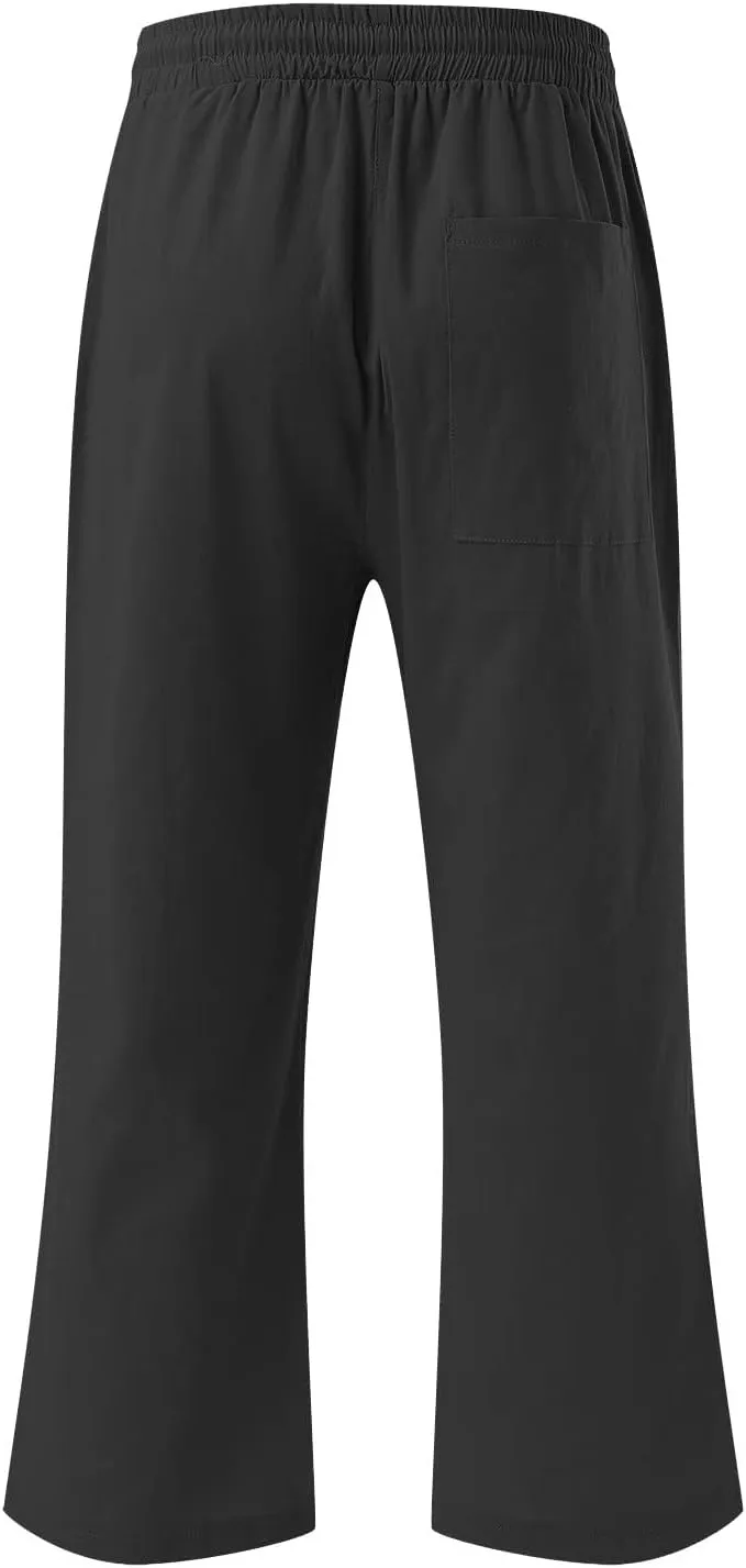 Capri Pants for Women Linen Summer Pants Plus Size Elastic Waist Pants Straight Leg Lounge Pants Casual Beach Pants