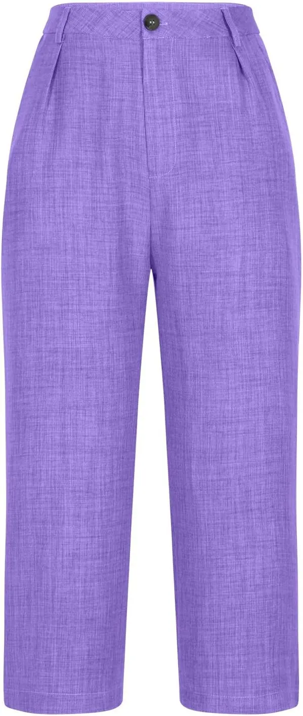 Capri Pants for Women Zipper Work Pants Casual Summer Pants Beach Cropped Pants with Pockets Solid Capri Pants Trendy