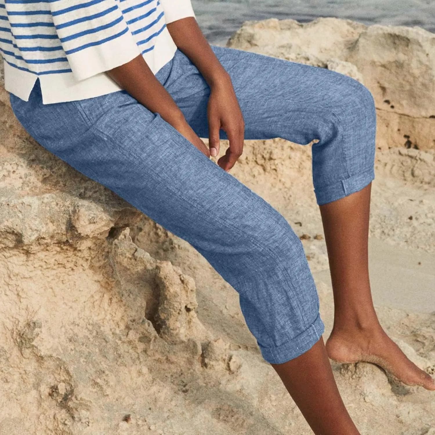 Capri Pants for Women Zipper Work Pants Casual Summer Pants Beach Cropped Pants with Pockets Solid Capri Pants Trendy