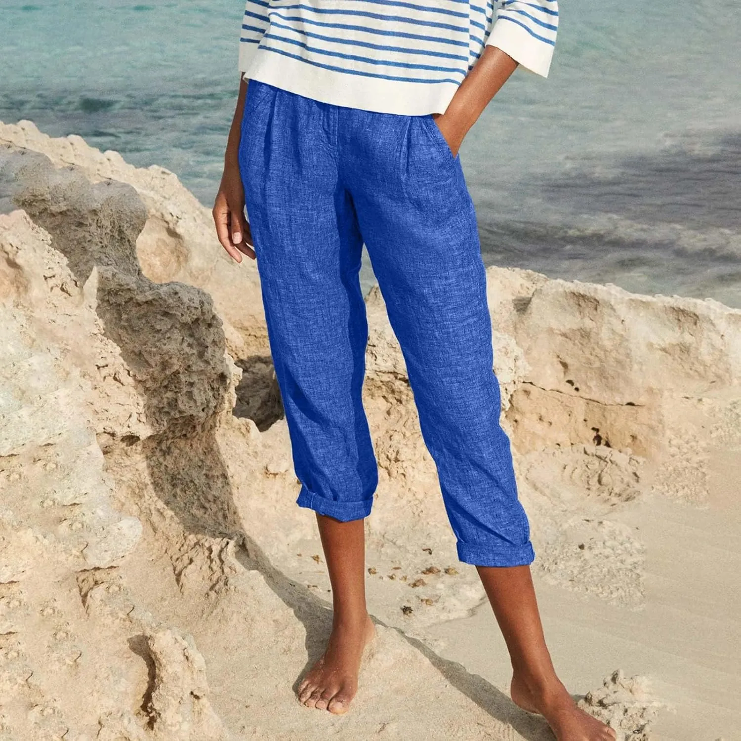 Capri Pants for Women Zipper Work Pants Casual Summer Pants Beach Cropped Pants with Pockets Solid Capri Pants Trendy