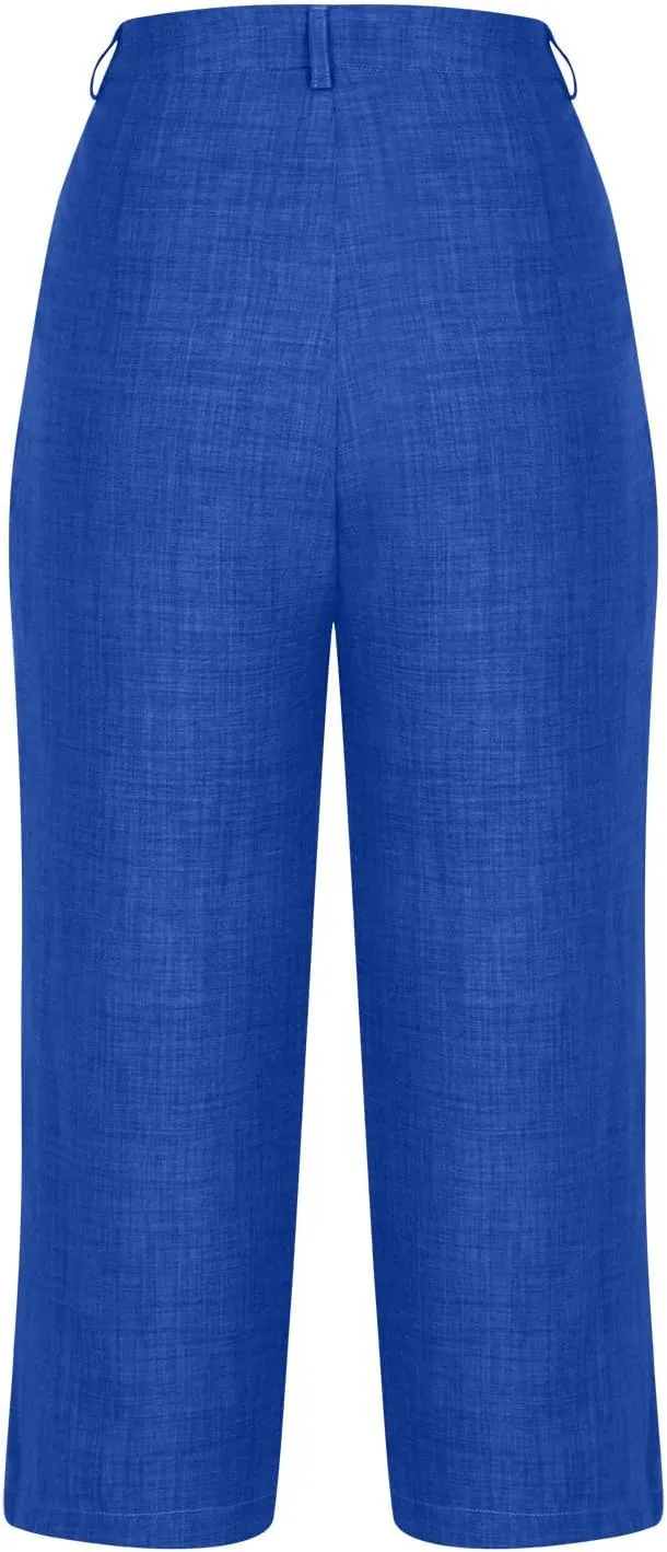 Capri Pants for Women Zipper Work Pants Casual Summer Pants Beach Cropped Pants with Pockets Solid Capri Pants Trendy