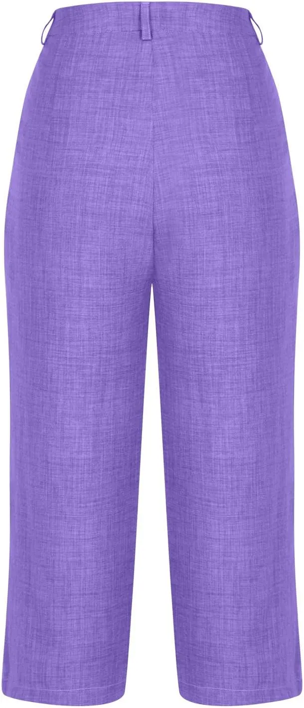 Capri Pants for Women Zipper Work Pants Casual Summer Pants Beach Cropped Pants with Pockets Solid Capri Pants Trendy