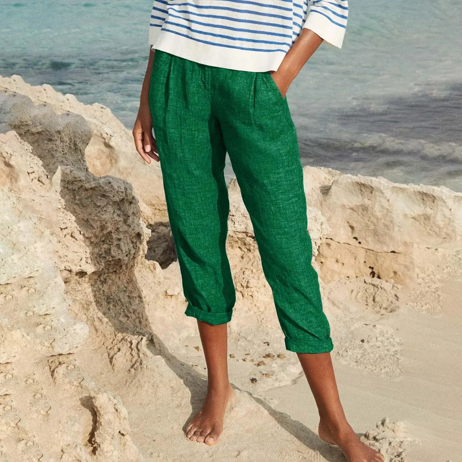 Capri Pants for Women Zipper Work Pants Casual Summer Pants Beach Cropped Pants with Pockets Solid Capri Pants Trendy