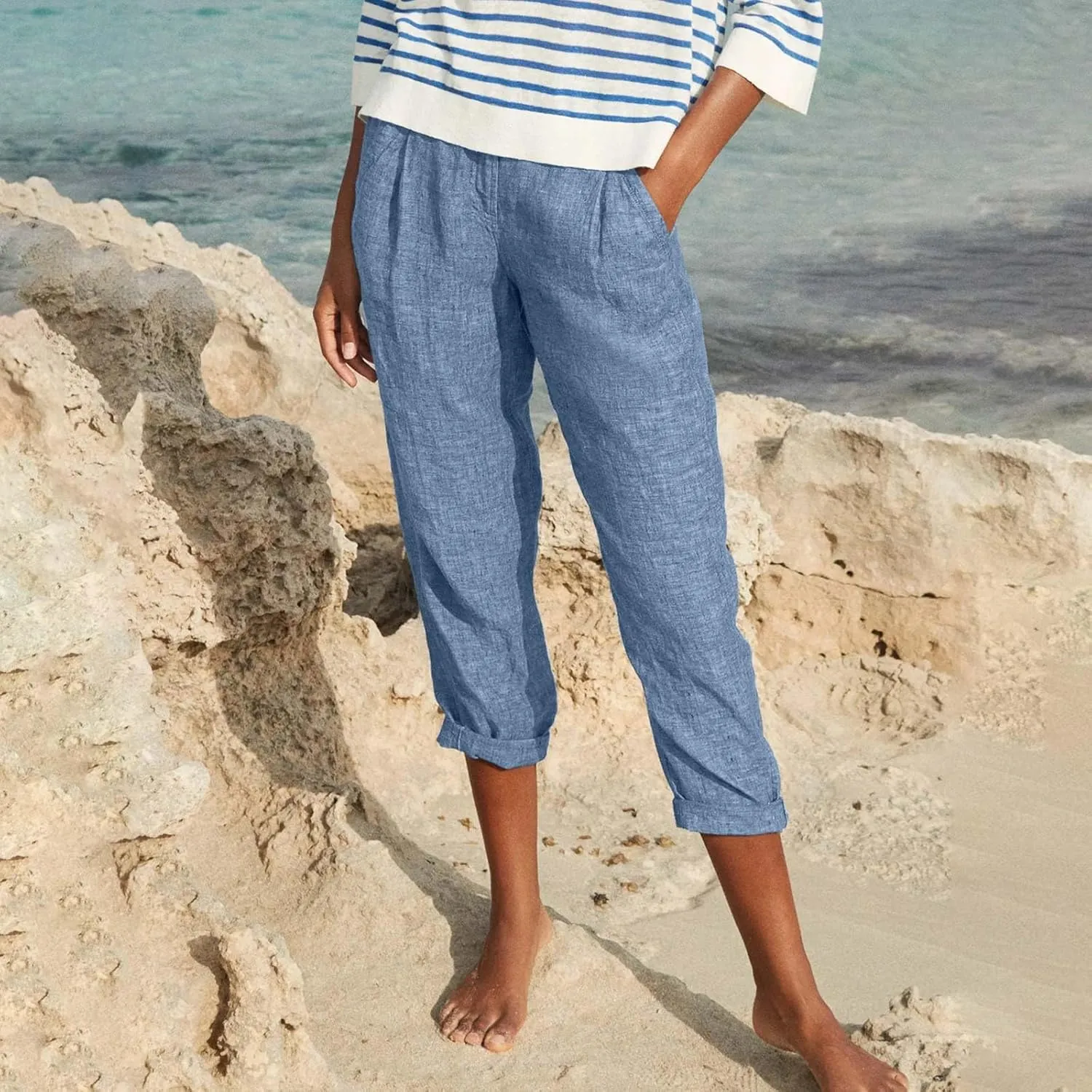 Capri Pants for Women Zipper Work Pants Casual Summer Pants Beach Cropped Pants with Pockets Solid Capri Pants Trendy