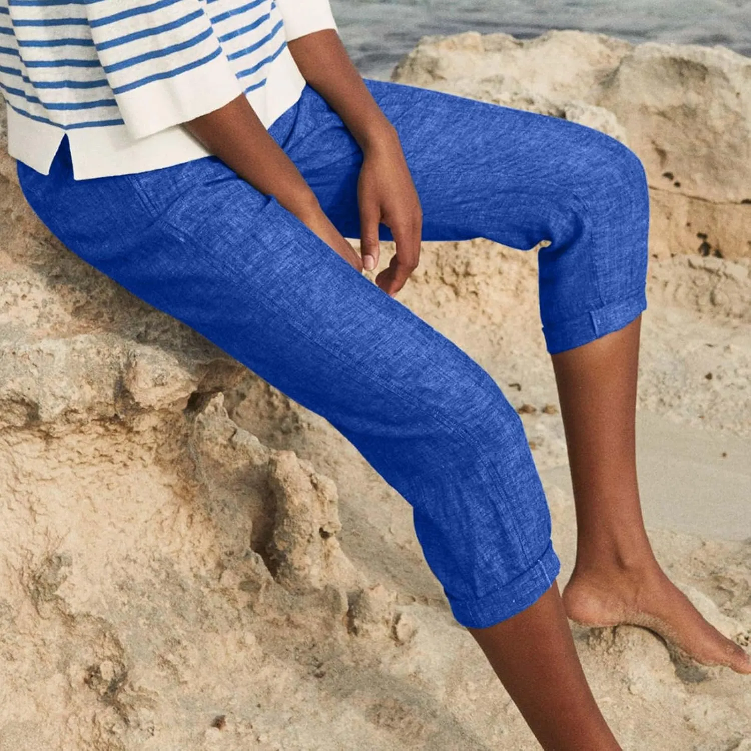 Capri Pants for Women Zipper Work Pants Casual Summer Pants Beach Cropped Pants with Pockets Solid Capri Pants Trendy
