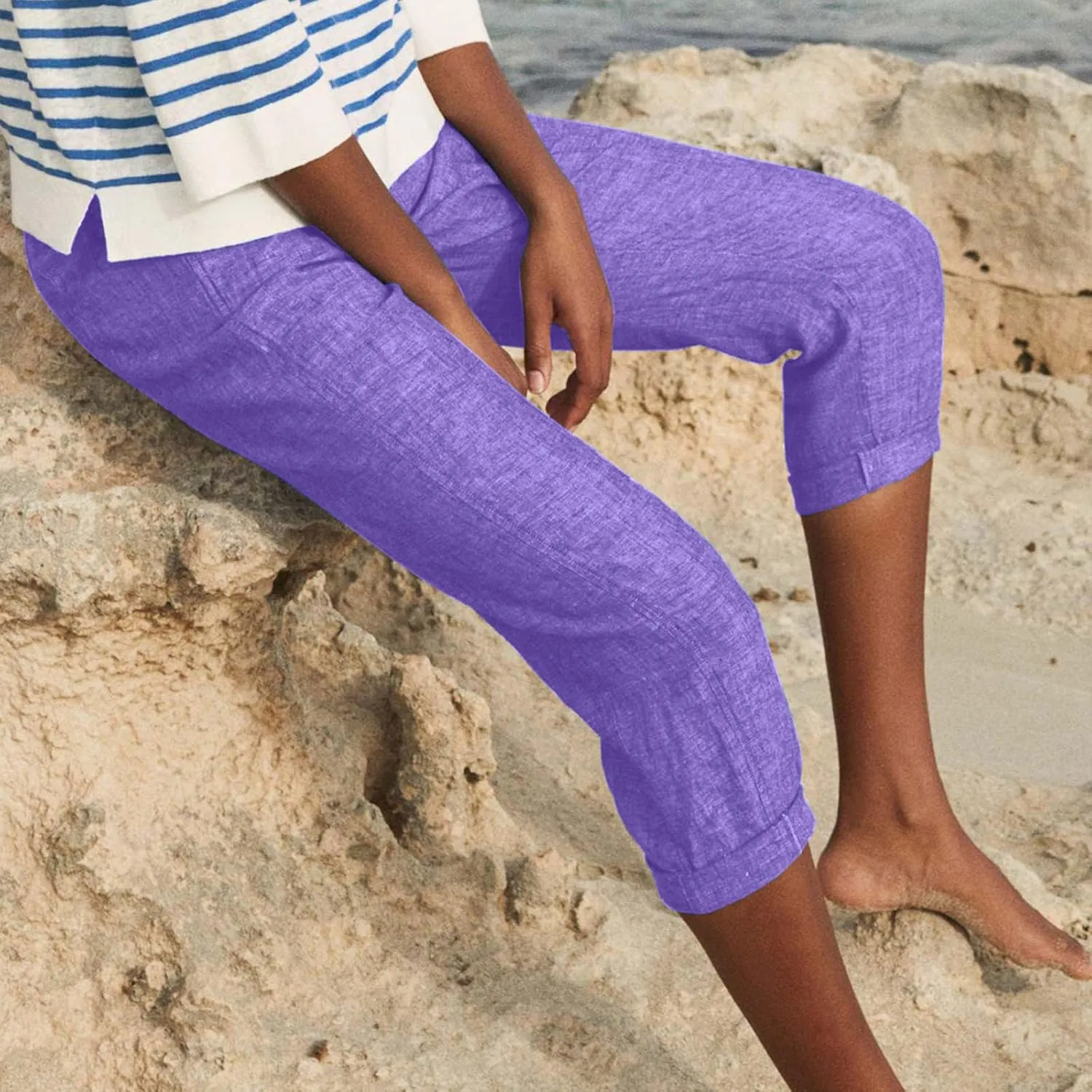 Capri Pants for Women Zipper Work Pants Casual Summer Pants Beach Cropped Pants with Pockets Solid Capri Pants Trendy