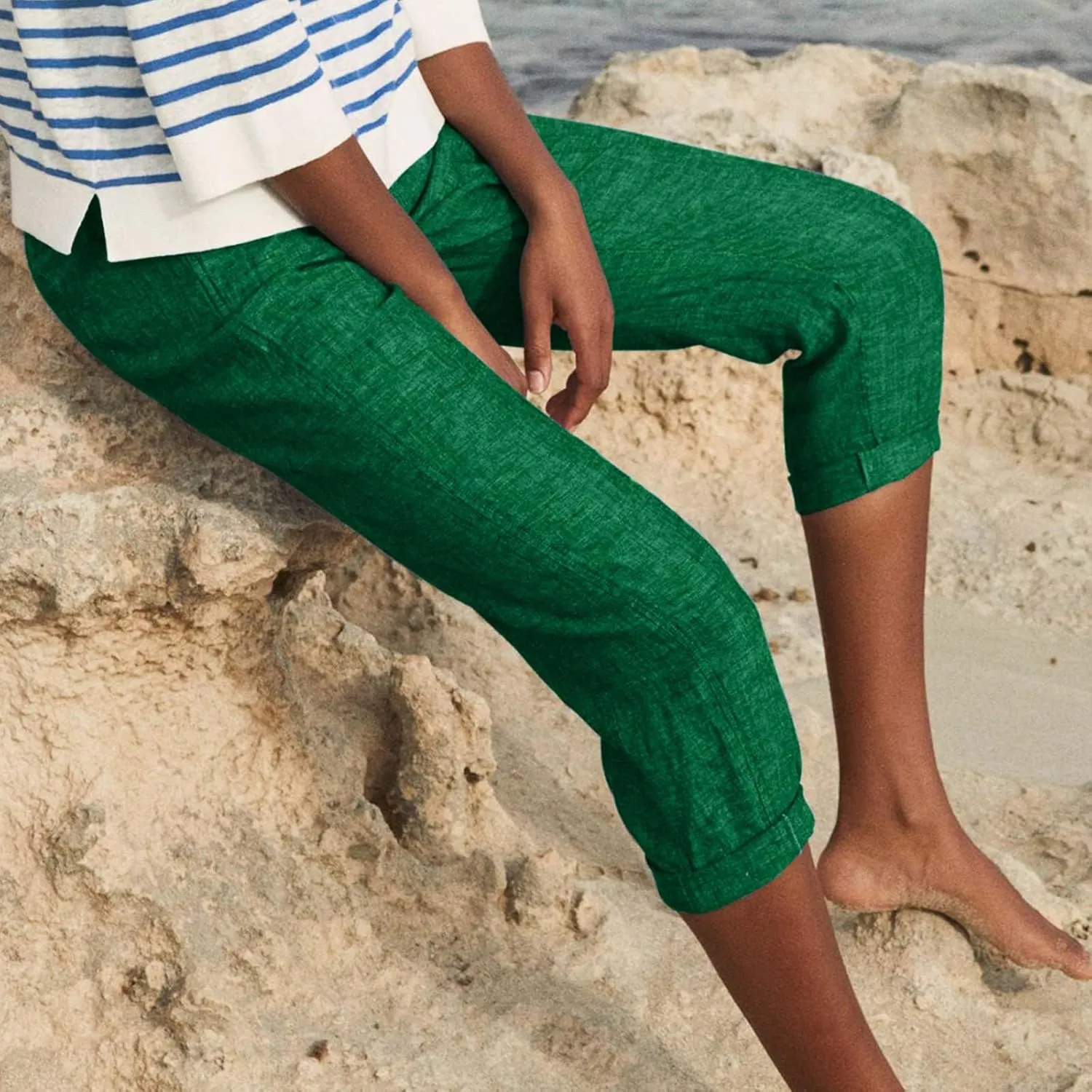 Capri Pants for Women Zipper Work Pants Casual Summer Pants Beach Cropped Pants with Pockets Solid Capri Pants Trendy