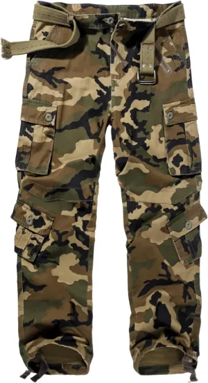 Cargo Pants for Men, Camo Pants Relaxed Fit Utility Hiking Pants, Ripstop Work Pants with 8 Pockets