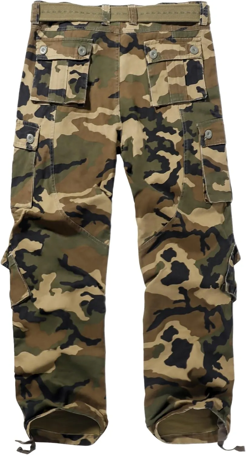Cargo Pants for Men, Camo Pants Relaxed Fit Utility Hiking Pants, Ripstop Work Pants with 8 Pockets