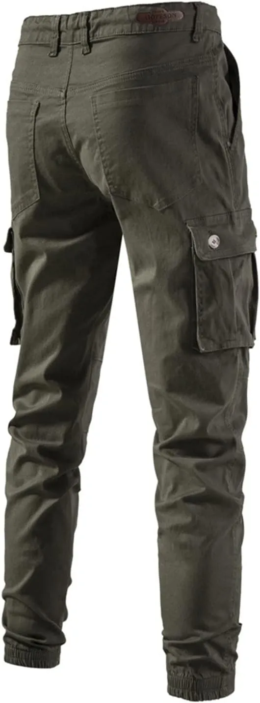 Cargo Pants for Men Men's Solid Reguard Tapered Elastic Waist Drawtring Hiking Cargo Pants Trousers with Multi-Pockets