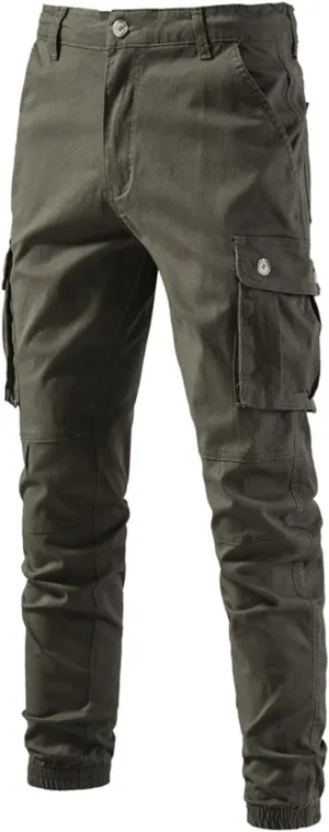 Cargo Pants for Men Men's Solid Reguard Tapered Elastic Waist Drawtring Hiking Cargo Pants Trousers with Multi-Pockets
