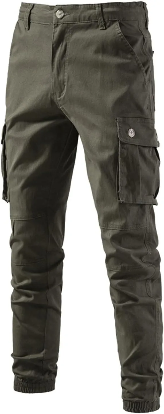 Cargo Pants for Men Men's Solid Reguard Tapered Elastic Waist Drawtring Hiking Cargo Pants Trousers with Multi-Pockets