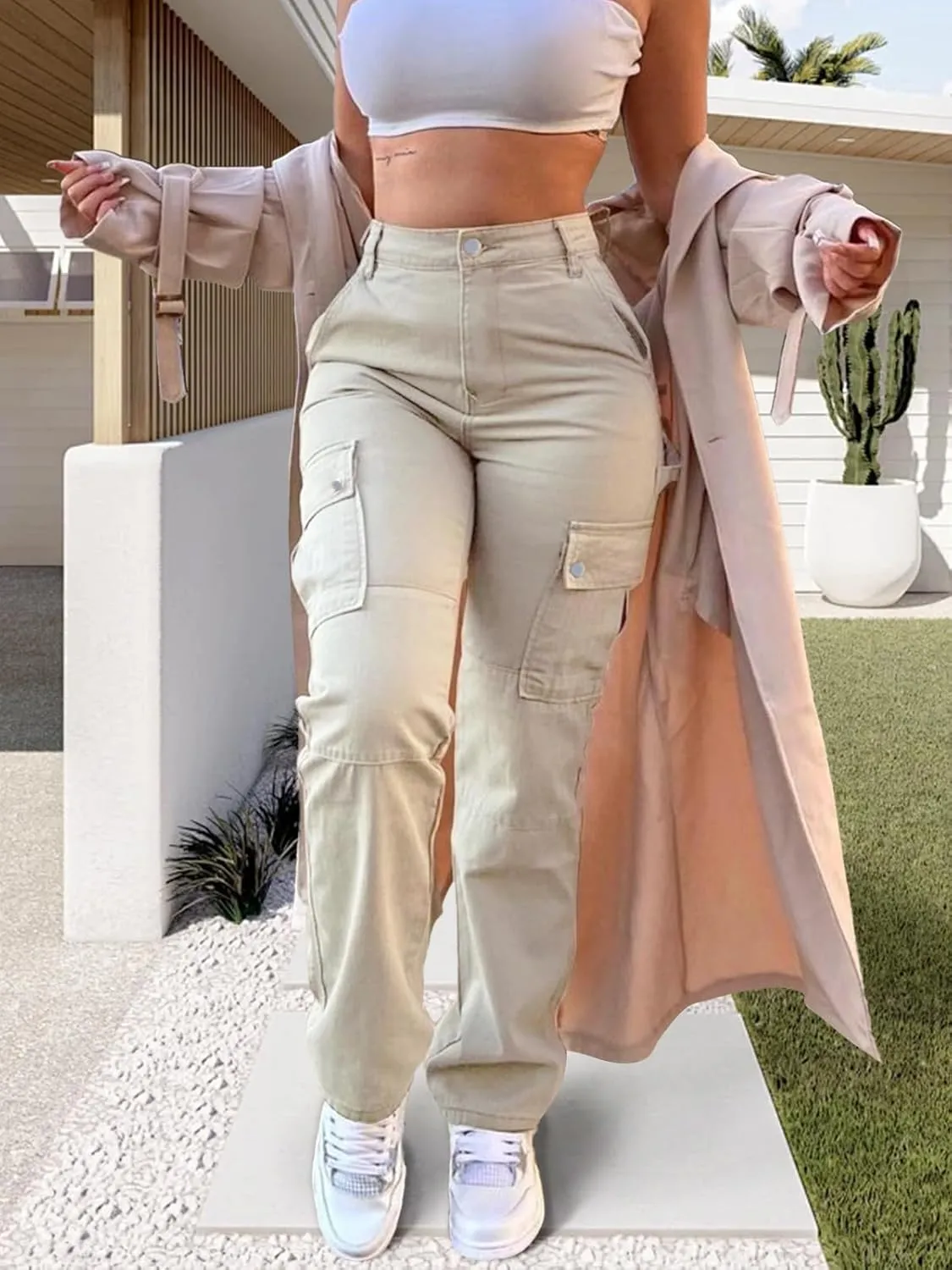 Cargo Pants for Women High Waisted Casual Pants Work Pants Baggy Stretchy Straight Leg Pants
