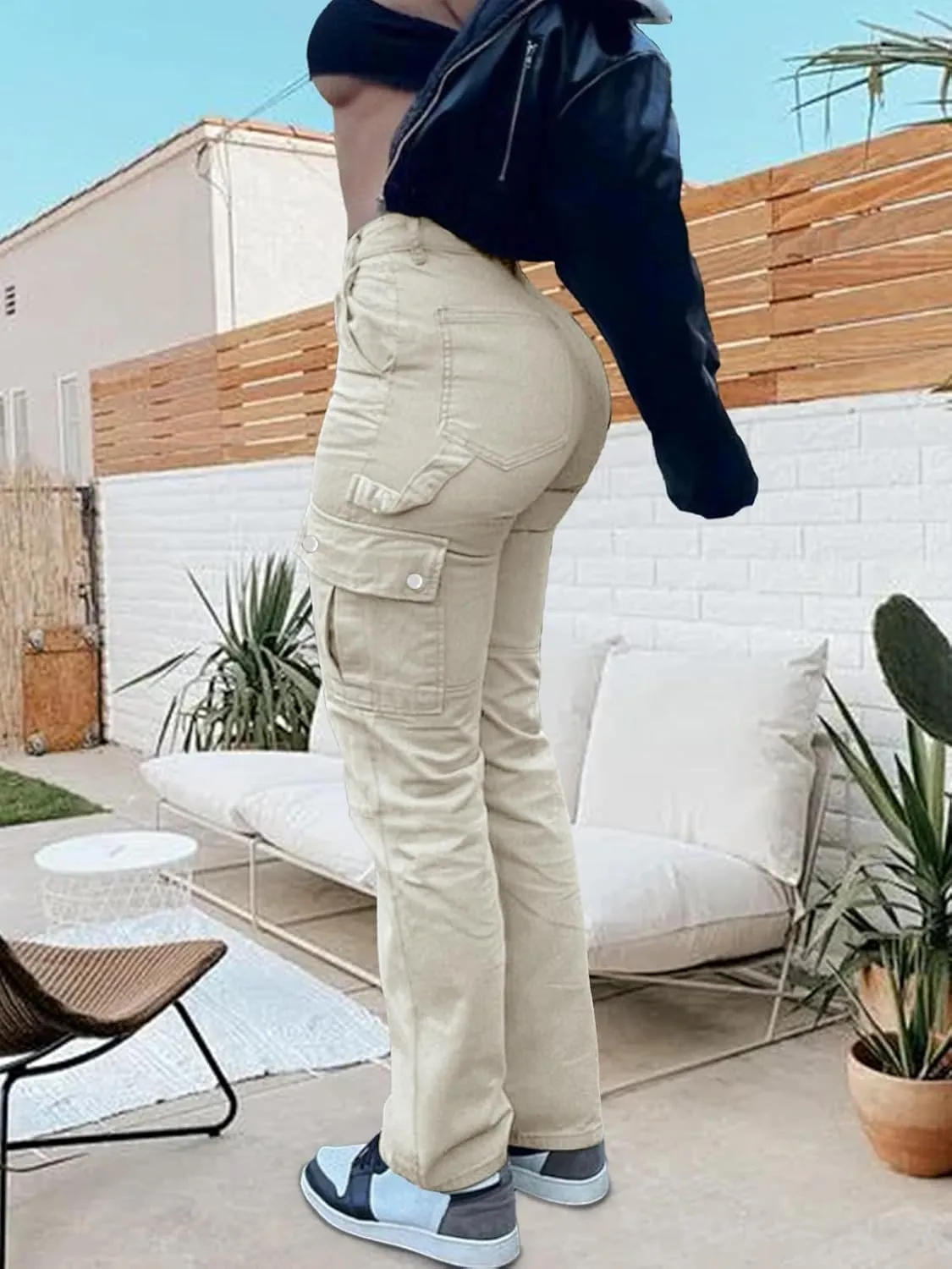 Cargo Pants for Women High Waisted Casual Pants Work Pants Baggy Stretchy Straight Leg Pants