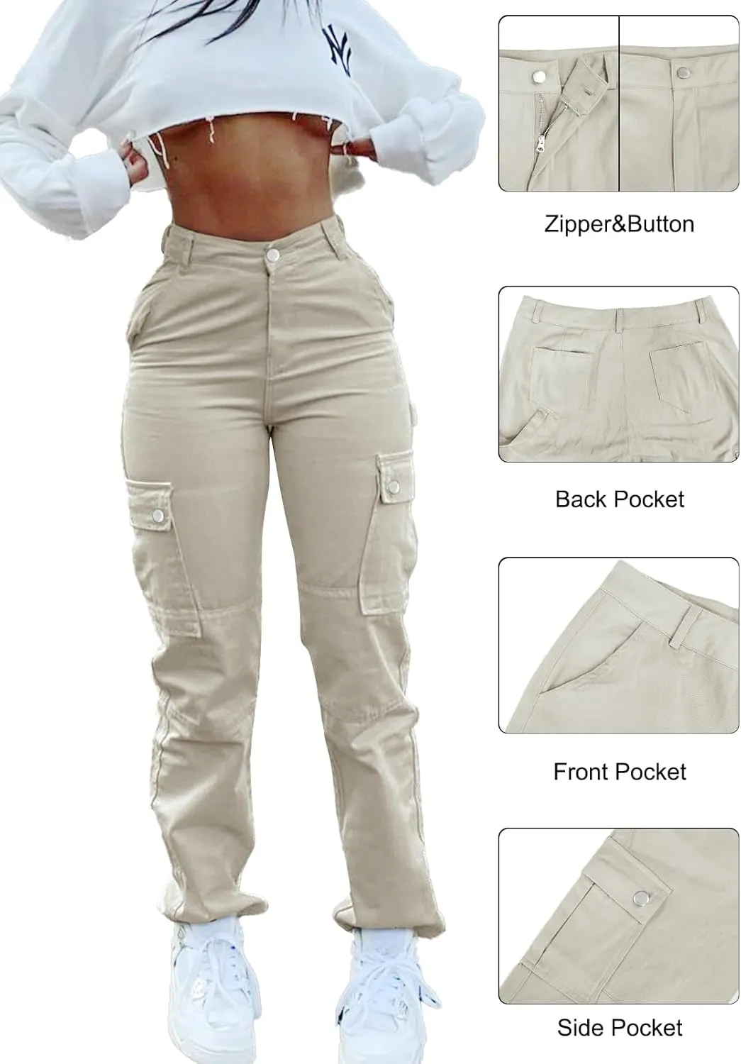 Cargo Pants for Women High Waisted Casual Pants Work Pants Baggy Stretchy Straight Leg Pants