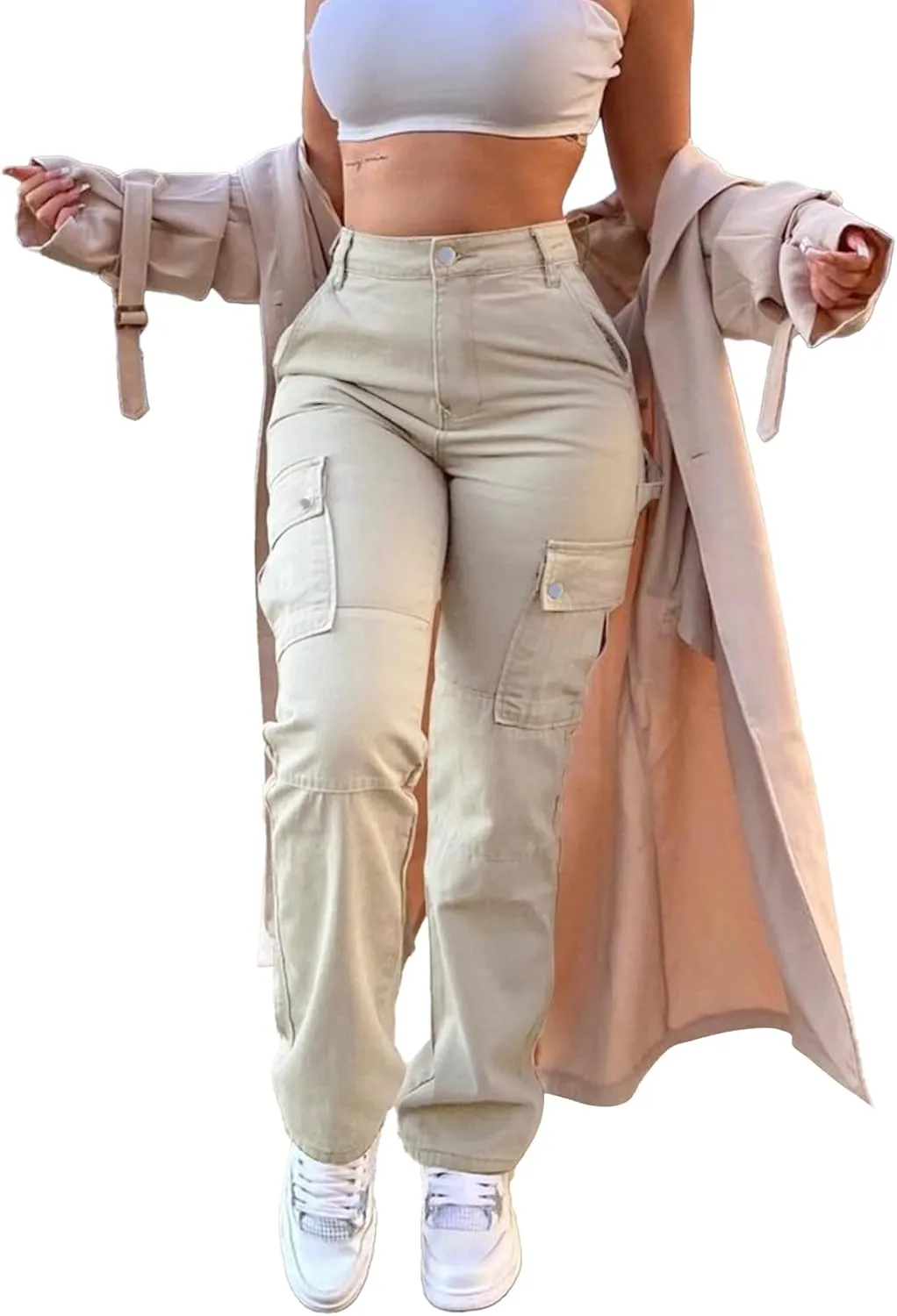 Cargo Pants for Women High Waisted Casual Pants Work Pants Baggy Stretchy Straight Leg Pants