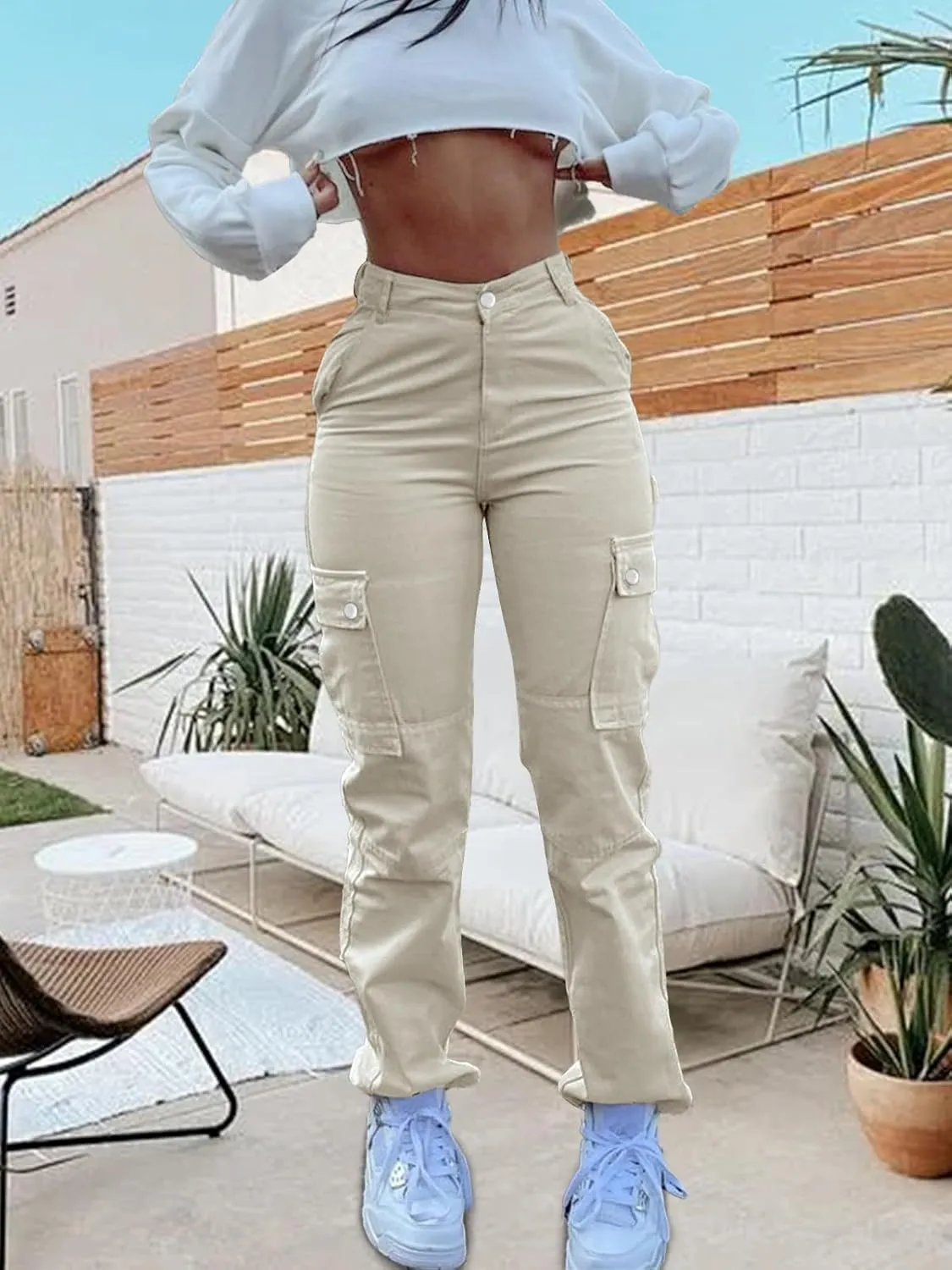 Cargo Pants for Women High Waisted Casual Pants Work Pants Baggy Stretchy Straight Leg Pants