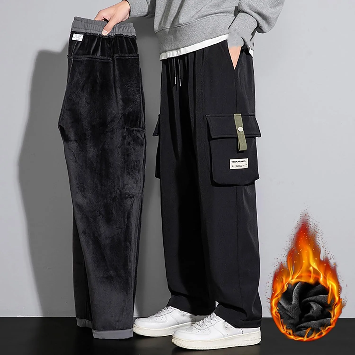 Cargo Pants Men Fleece Lined Pants Thermal Men Pants Casual Dress Man Causal Pants Mens Chinos Pants Regular Fit