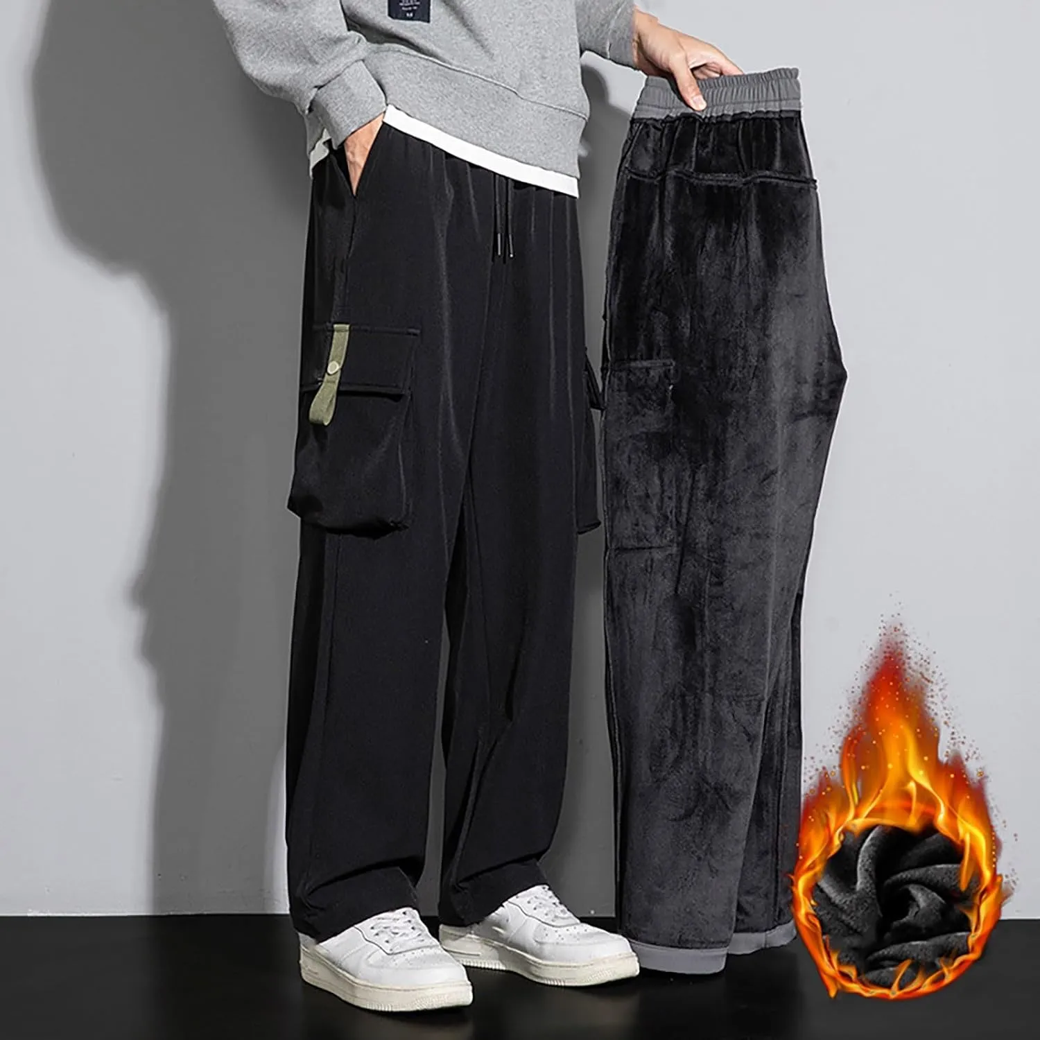 Cargo Pants Men Fleece Lined Pants Thermal Men Pants Casual Dress Man Causal Pants Mens Chinos Pants Regular Fit