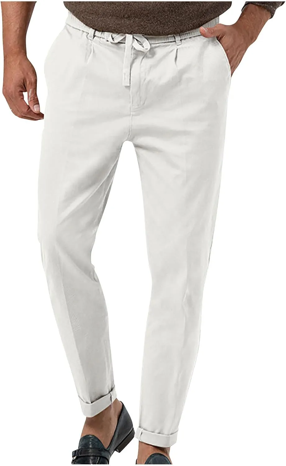 Casual Pants for Men Stretch Dress Pants Khaki Slim Fit Pants Solid Drawstring Waist Pants Golf Pants with Pockets