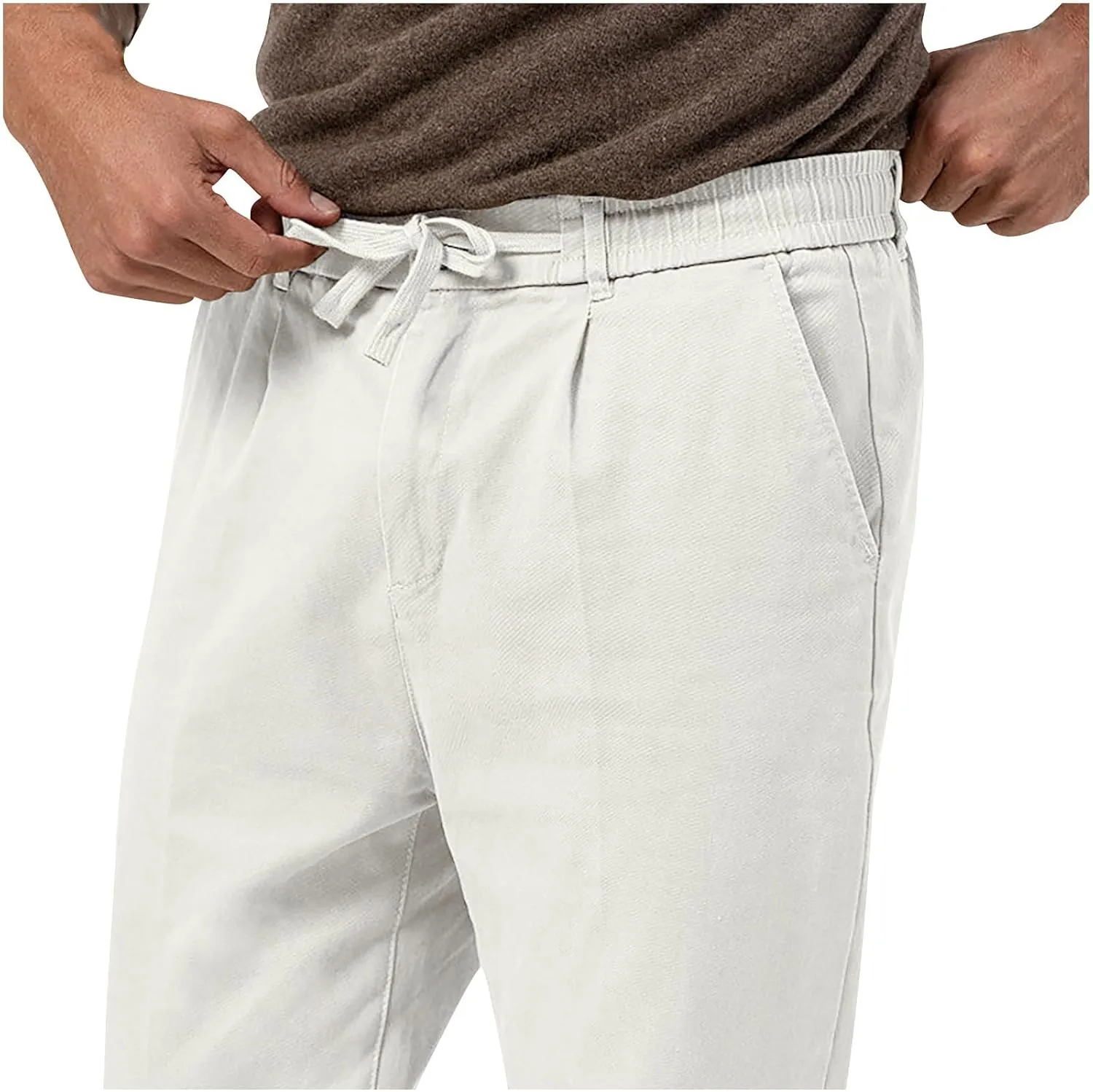 Casual Pants for Men Stretch Dress Pants Khaki Slim Fit Pants Solid Drawstring Waist Pants Golf Pants with Pockets