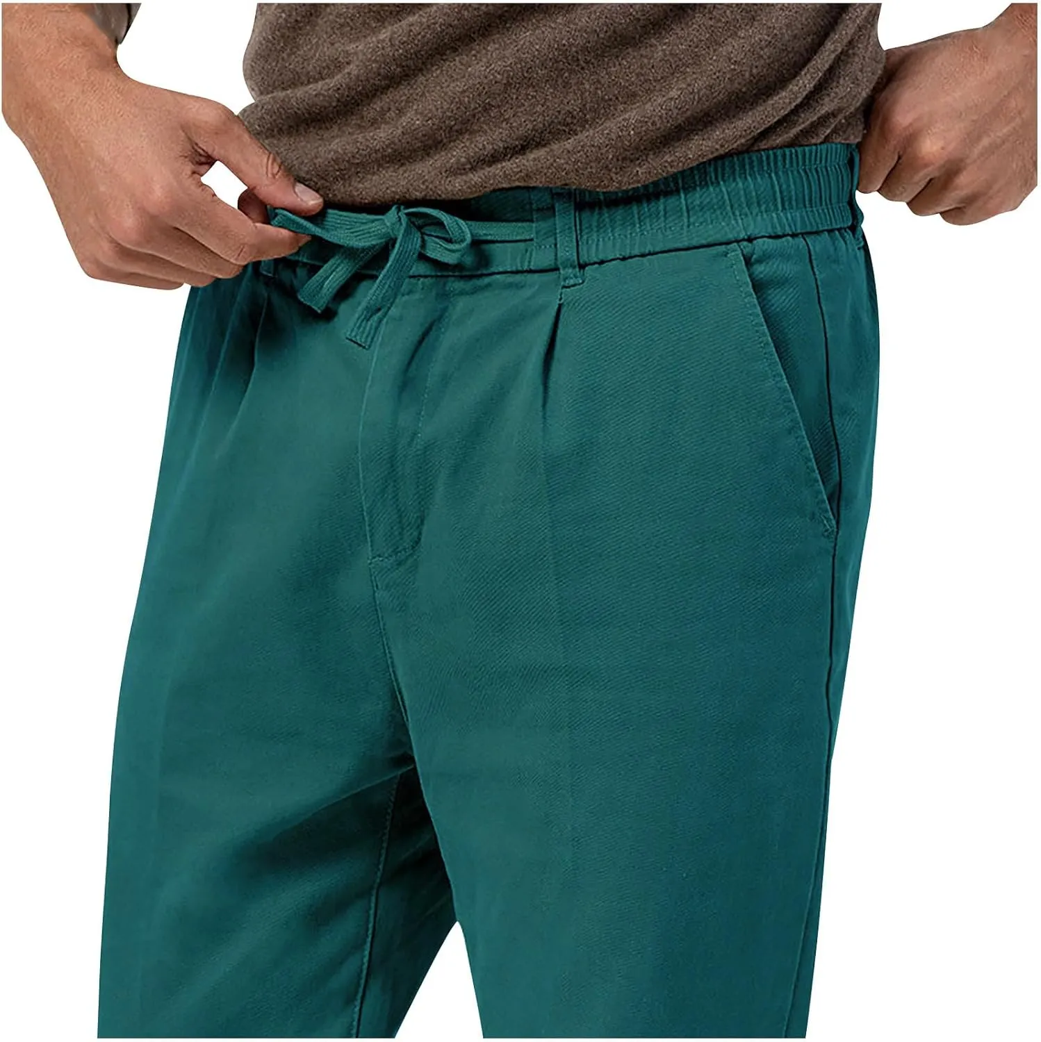 Casual Pants for Men Stretch Dress Pants Khaki Slim Fit Pants Solid Drawstring Waist Pants Golf Pants with Pockets