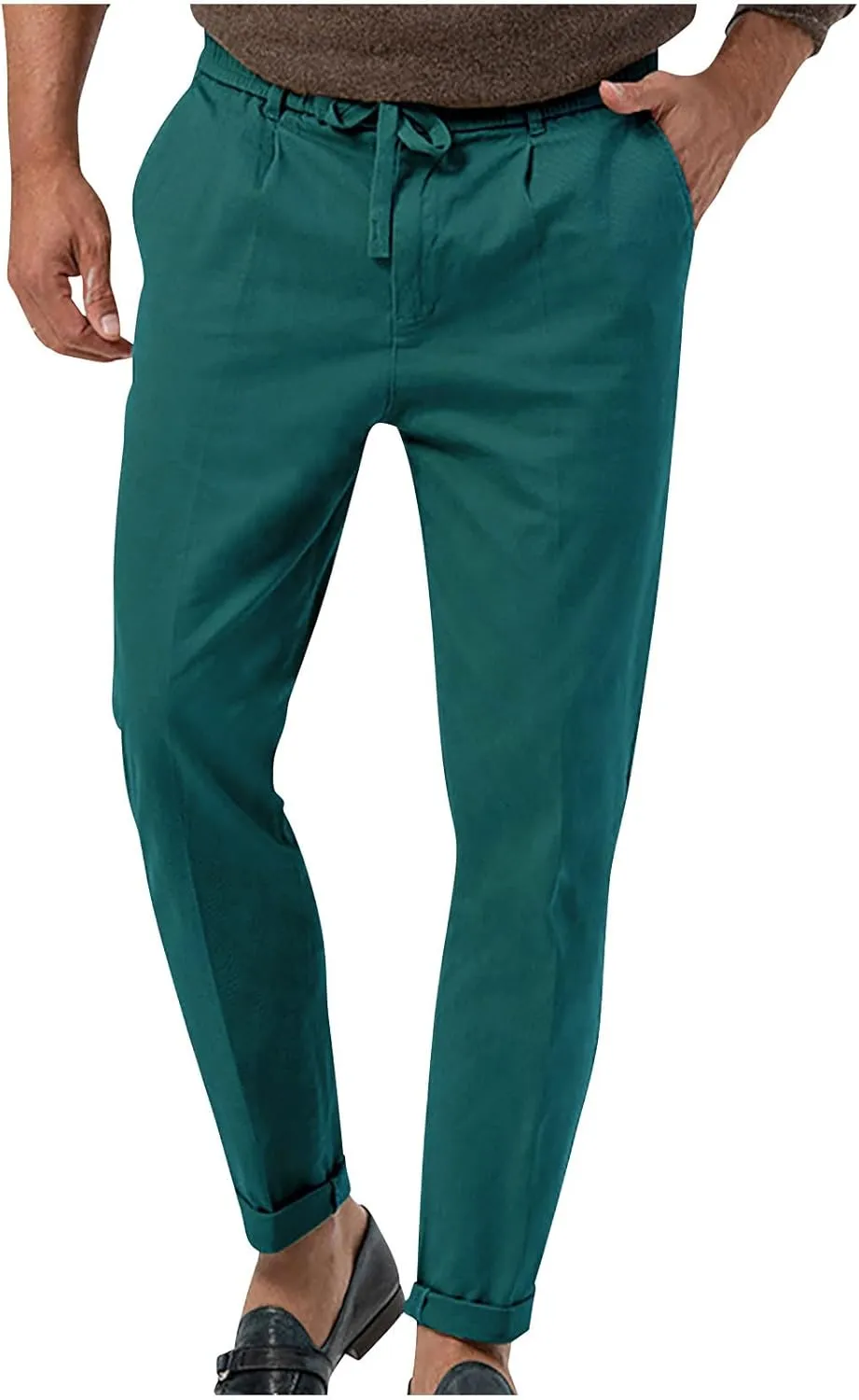 Casual Pants for Men Stretch Dress Pants Khaki Slim Fit Pants Solid Drawstring Waist Pants Golf Pants with Pockets